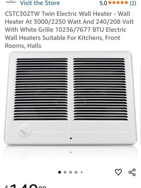 Twin Electric Wall Heater - White Grille